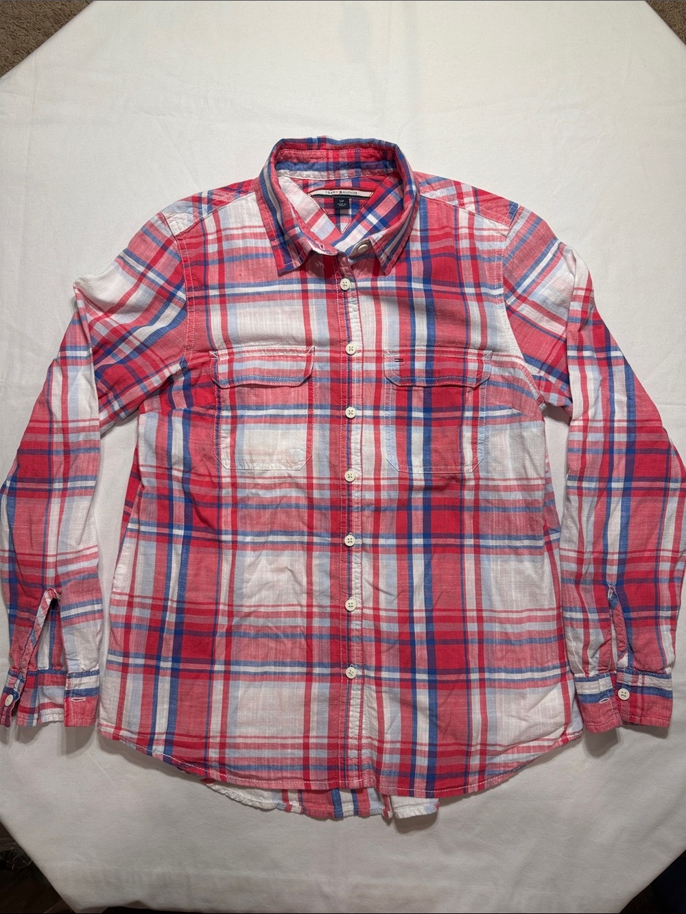Tommy Hilfiger Women’s Pink Plaid Button-Up Shirt Small